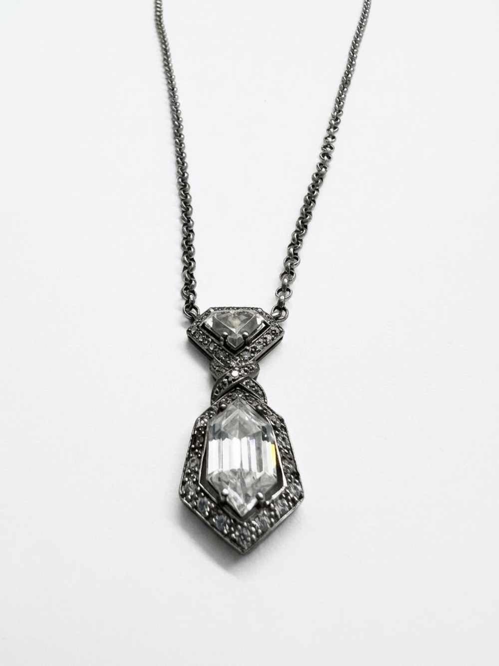 MEDA 925 Geometric CZ Crystal Pendant on Italy Sterling Silver Necklace